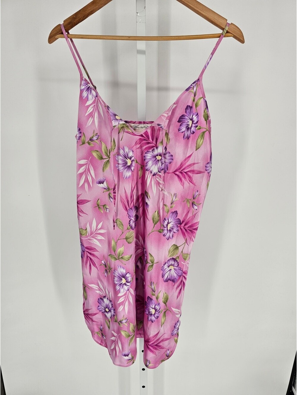 Vintage Secret Treasures Womens Sz L Satin Nightgown Pink Purple Floral
